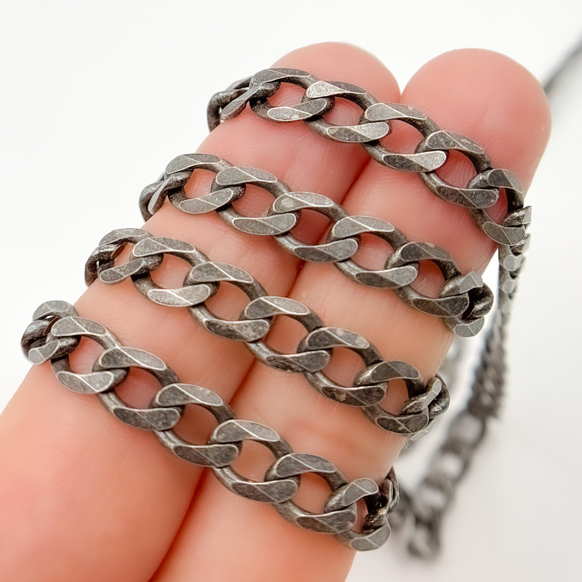 Sterling Silver Oxidized Flat Curb Chain