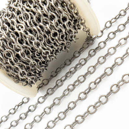 Oxidized Sterling Silver Twisted Round Link Chain