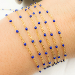 Load image into Gallery viewer, 30KFB-BF14Y. 14K Solid Yellow Gold Enamel Navy Blue Color Cable Chain
