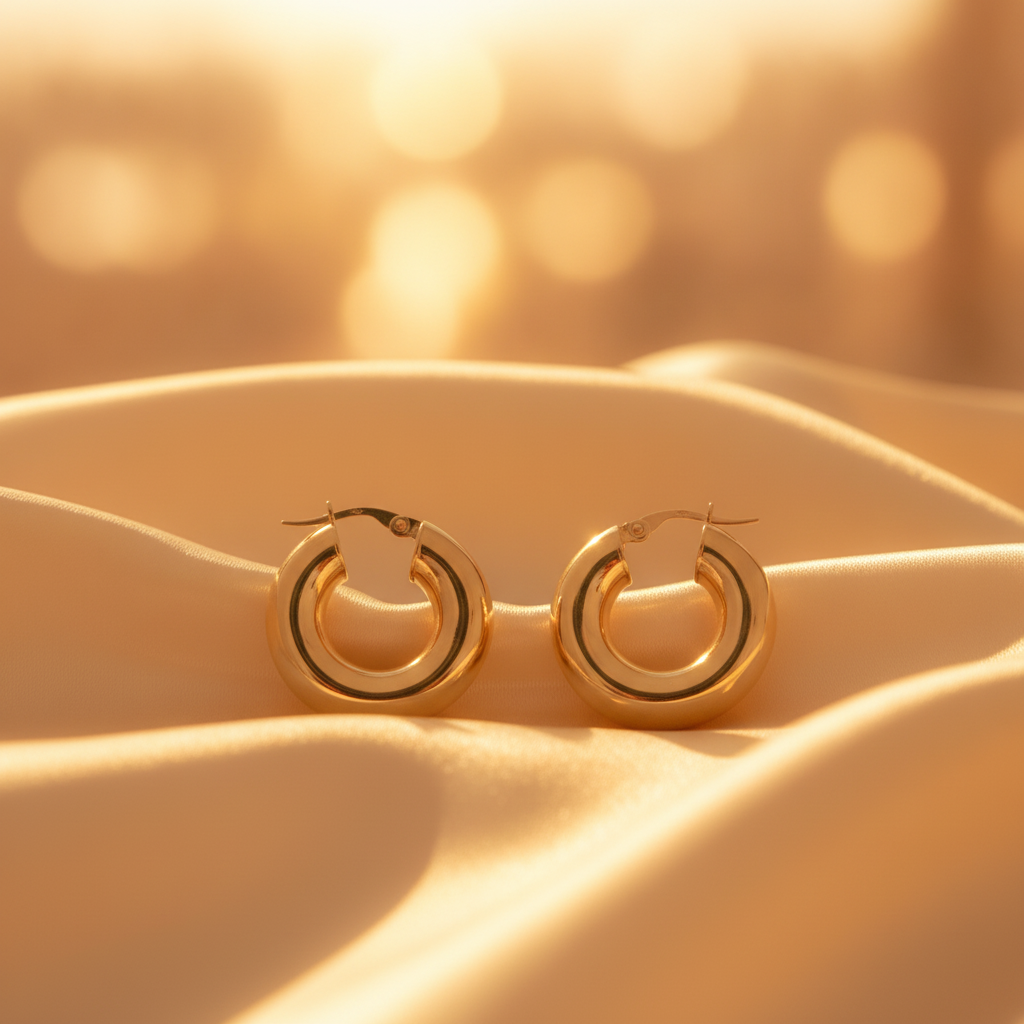 15850000047. 14K Solid Gold Chunky Hollow Hoop Earrings