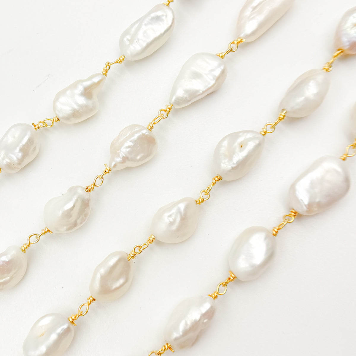 Gold Plated Wire Nugget Freshwater Pearl Chain