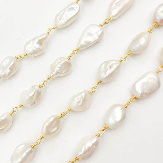 Gold Plated Wire Nugget Freshwater Pearl Chain