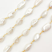Gold Plated Wire Nugget Freshwater Pearl Chain