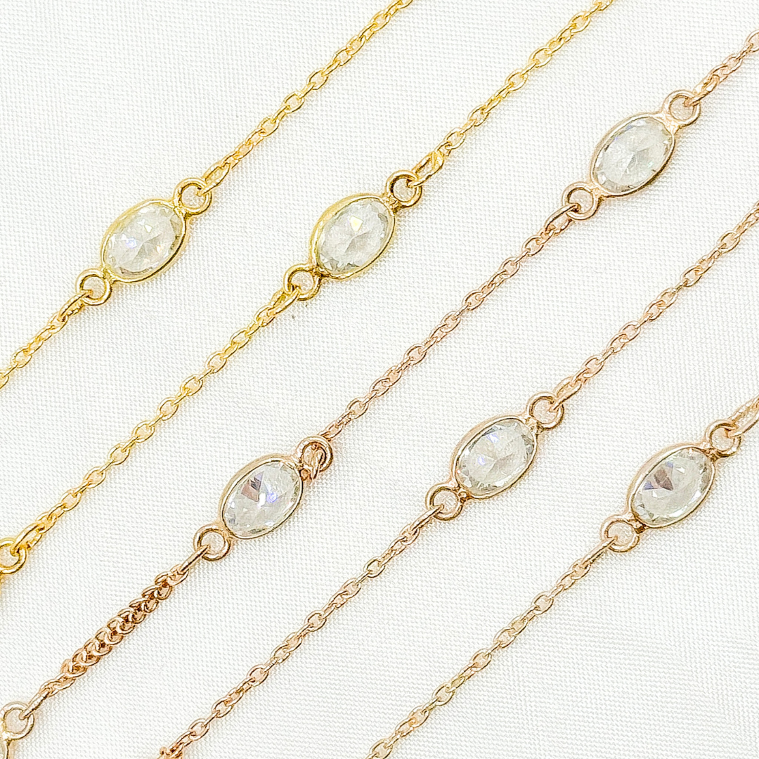 Cubic Zirconia Oval Shape Connector With Chain