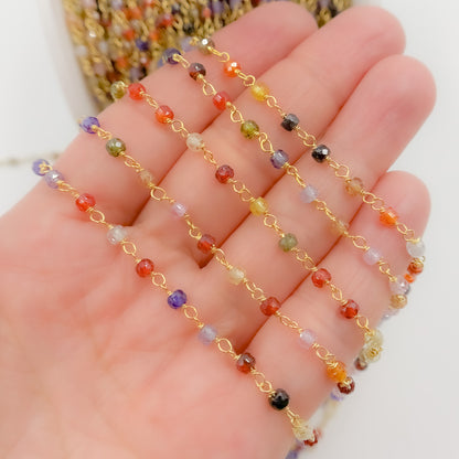 Multi Color CZ Roundel Wire Wrapped Chain
