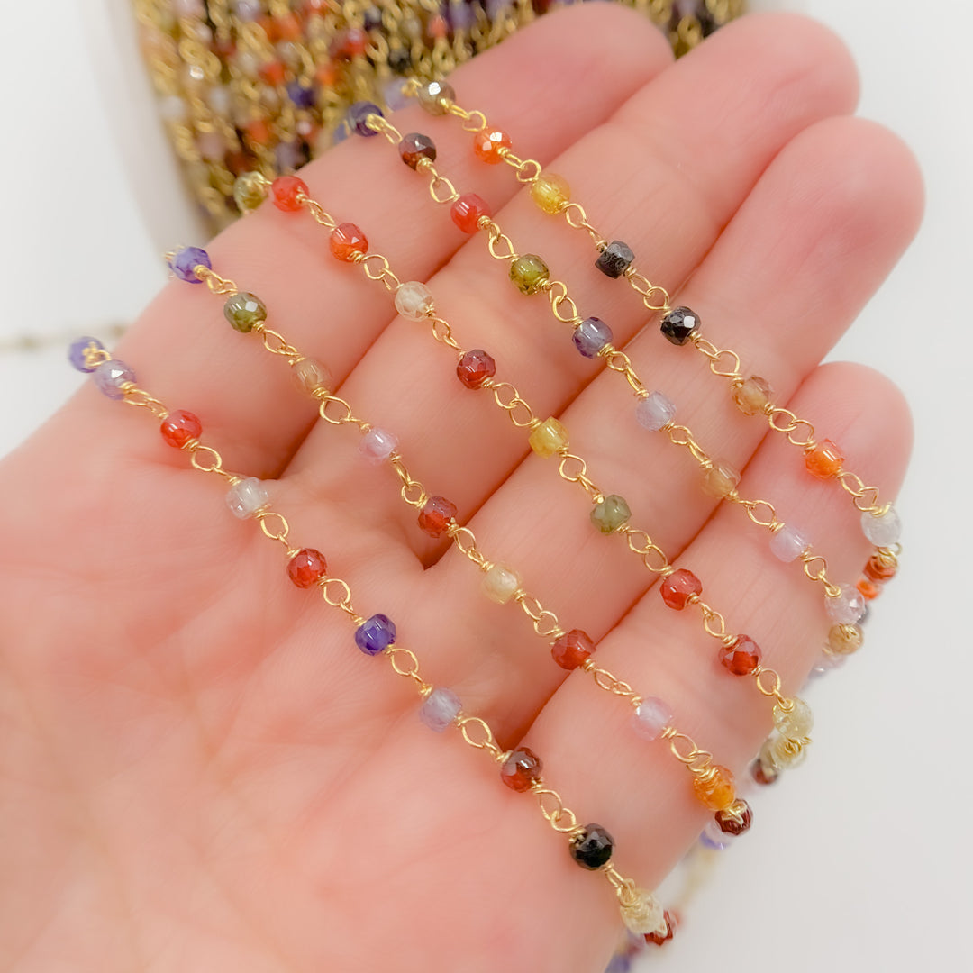 Multi Color CZ Roundel Wire Wrapped Chain