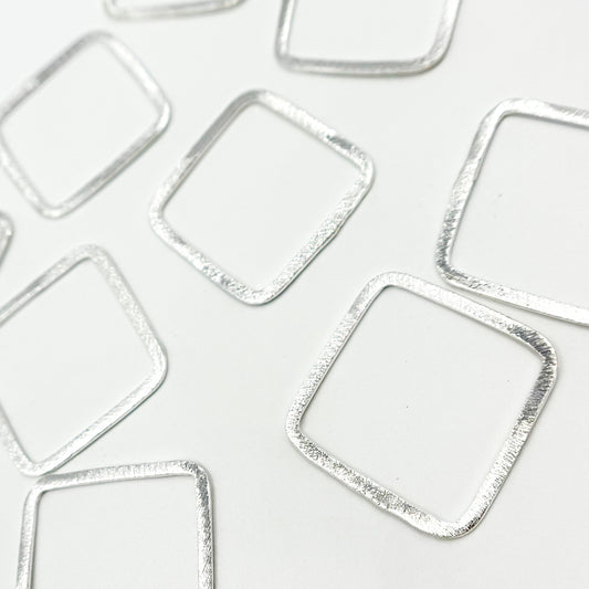 25MM White Sterling Silver Brushed Square Connector