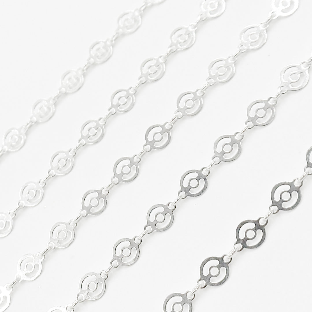 V15SS. Sterling Silver Patterned Round Disc Link Chain