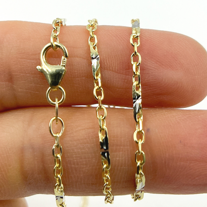 14K Solid Gold Cable with Diamond Cut Bar Chain