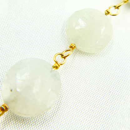 Coin Shape Moonstone Gold Plated Wire Chain. MS50