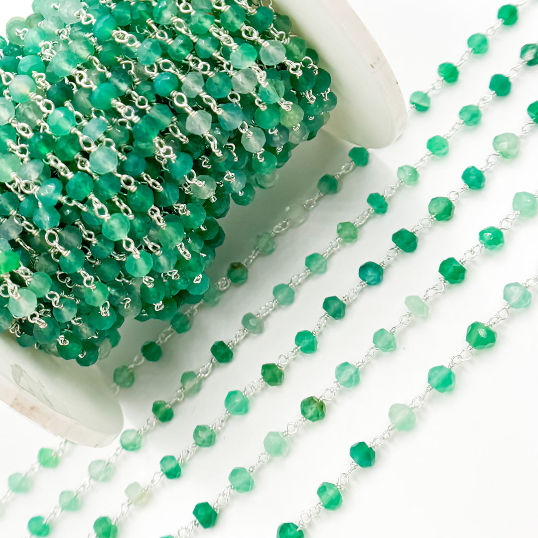 GRE11. Green Onyx Sterling Silver Wire Chain
