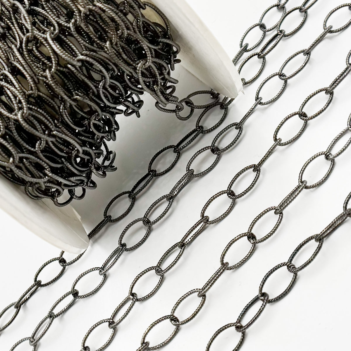 Black Rhodium Sterling Silver Twisted Round Link Chain