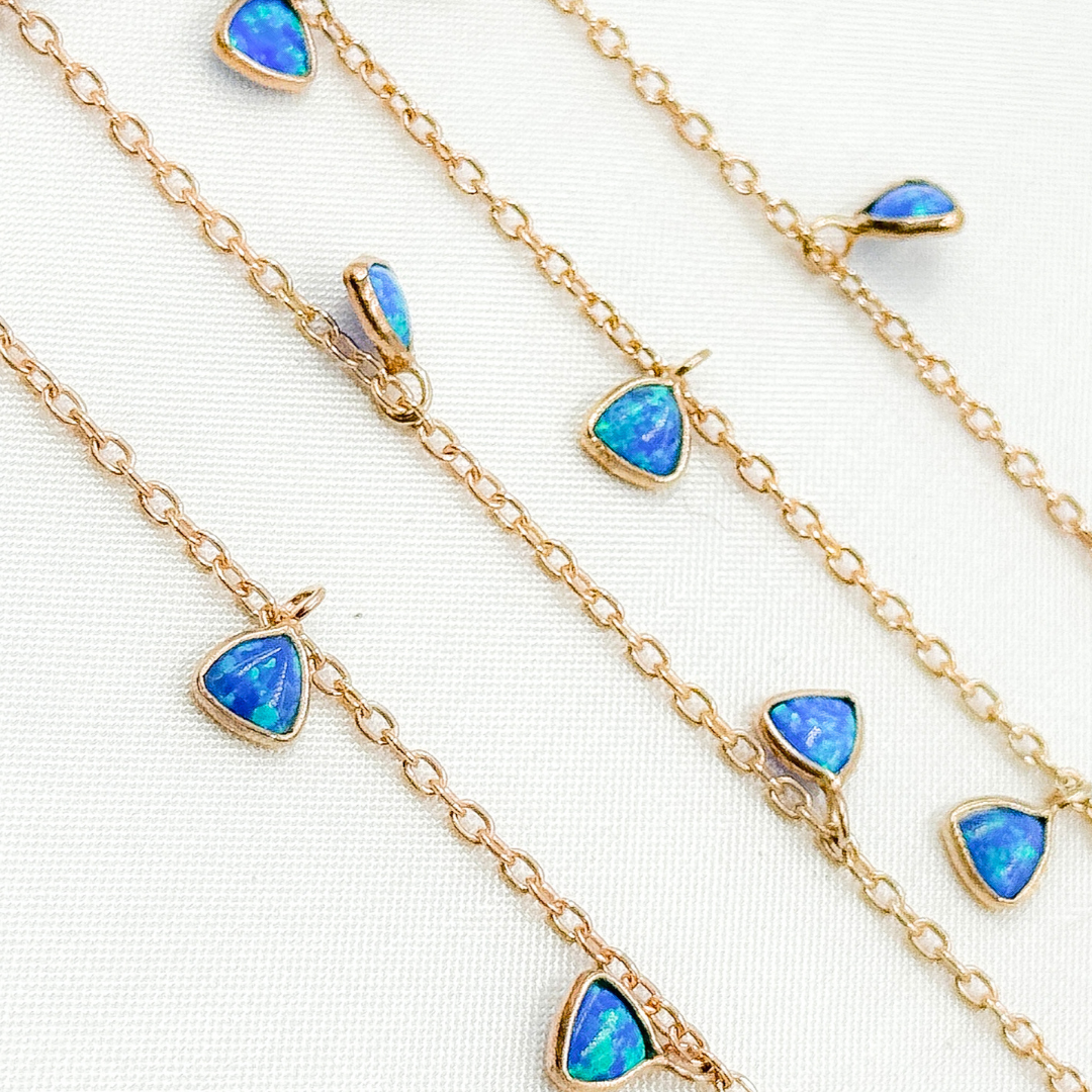 Created Blue Opal Triangle Shape Dangle Chain