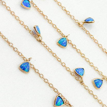 Created Blue Opal Triangle Shape Dangle Chain