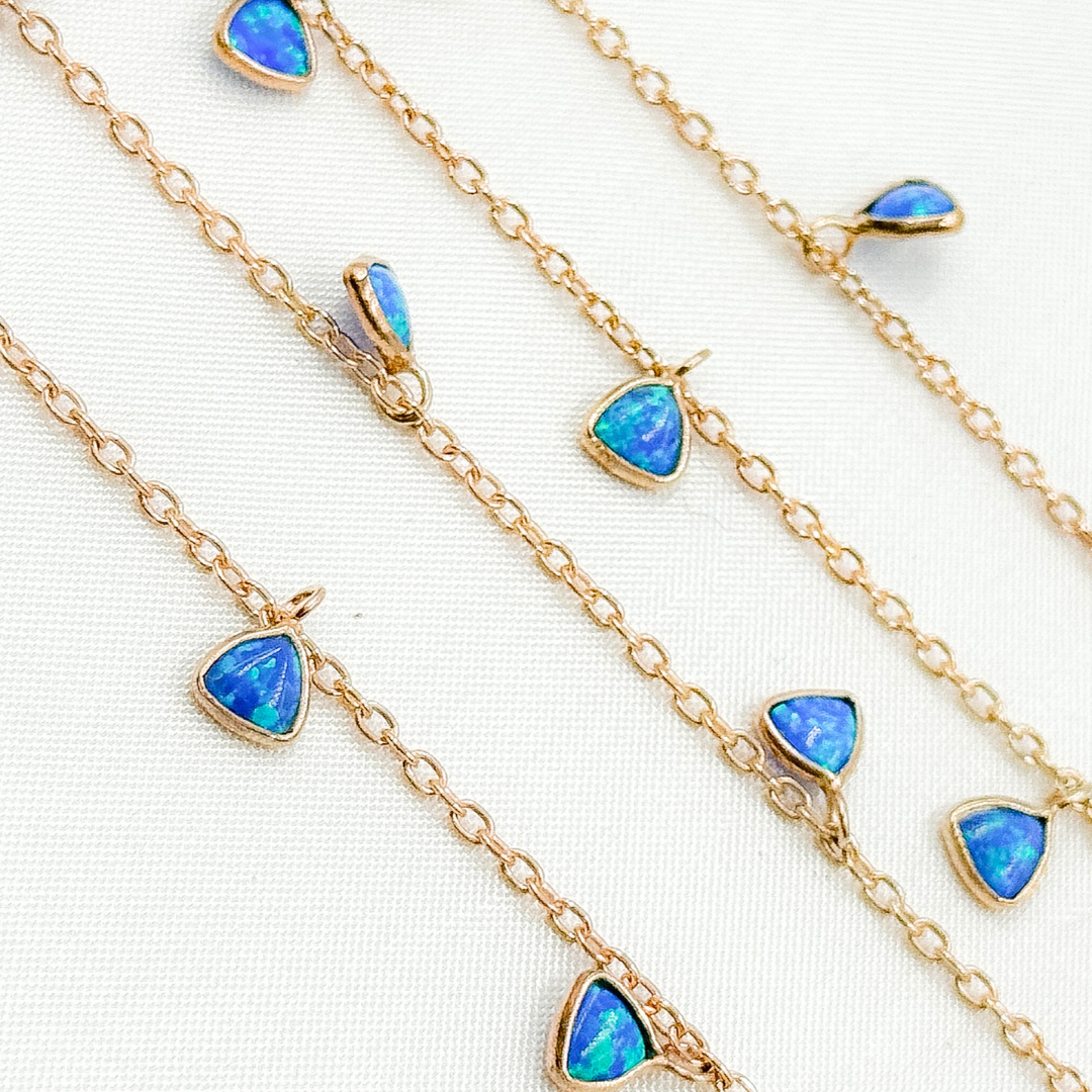 Created Blue Opal Triangle Shape Dangle Chain. CBO2