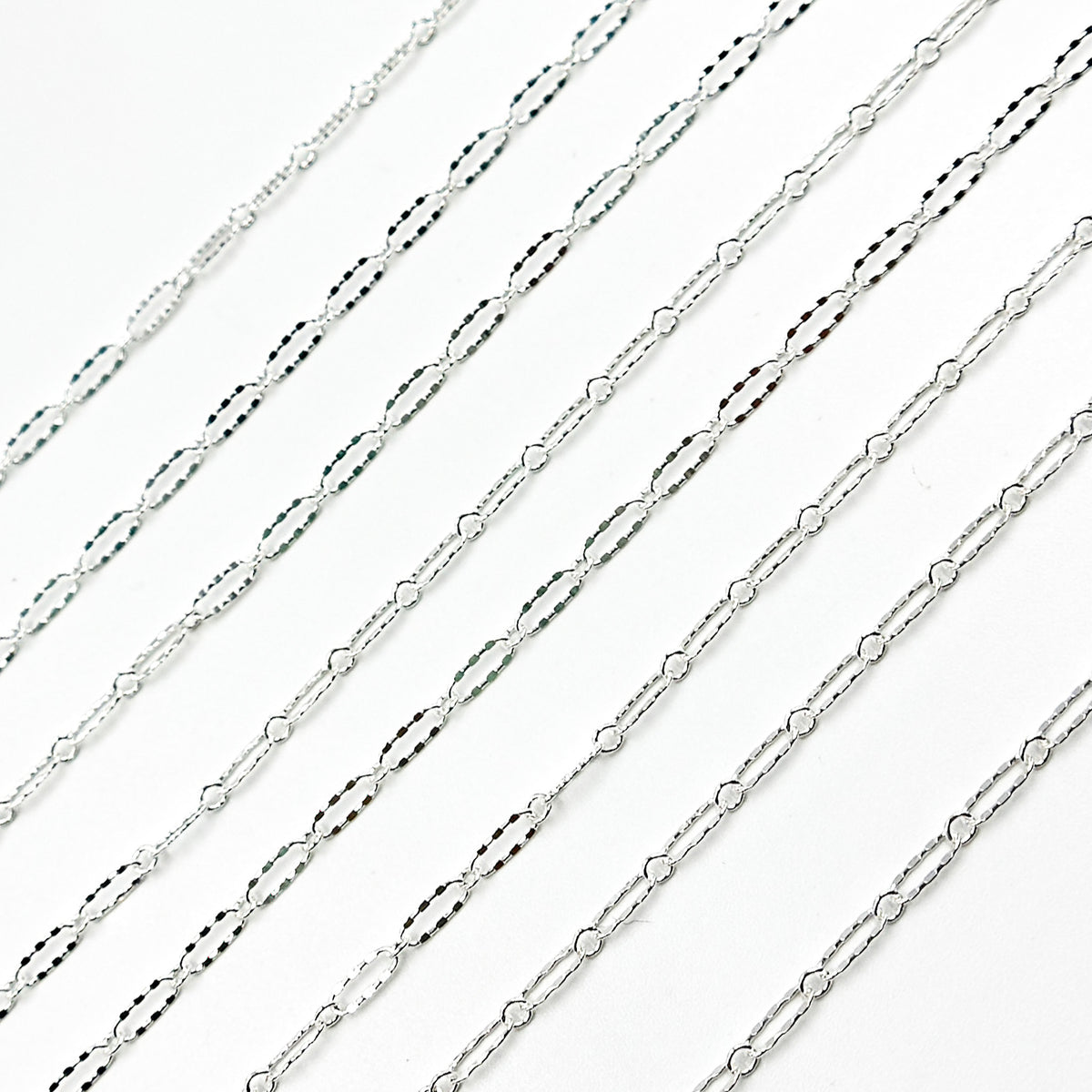 161TDSS. 925 Sterling Silver Smooth Long and Short Dapped Link Chain