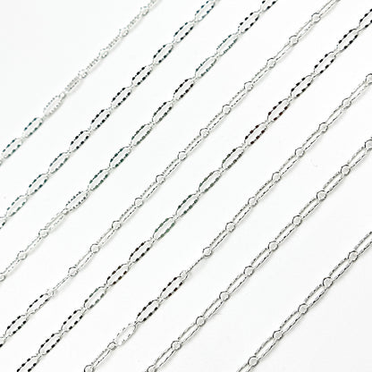 161TDSS. 925 Sterling Silver Smooth Long and Short Dapped Link Chain