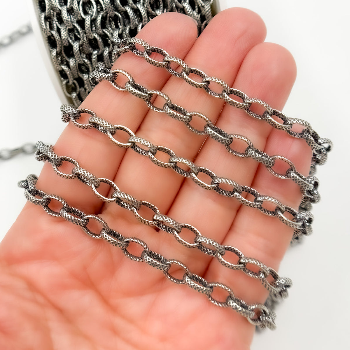 Oxidized Sterling Silver Textured Oval Chain