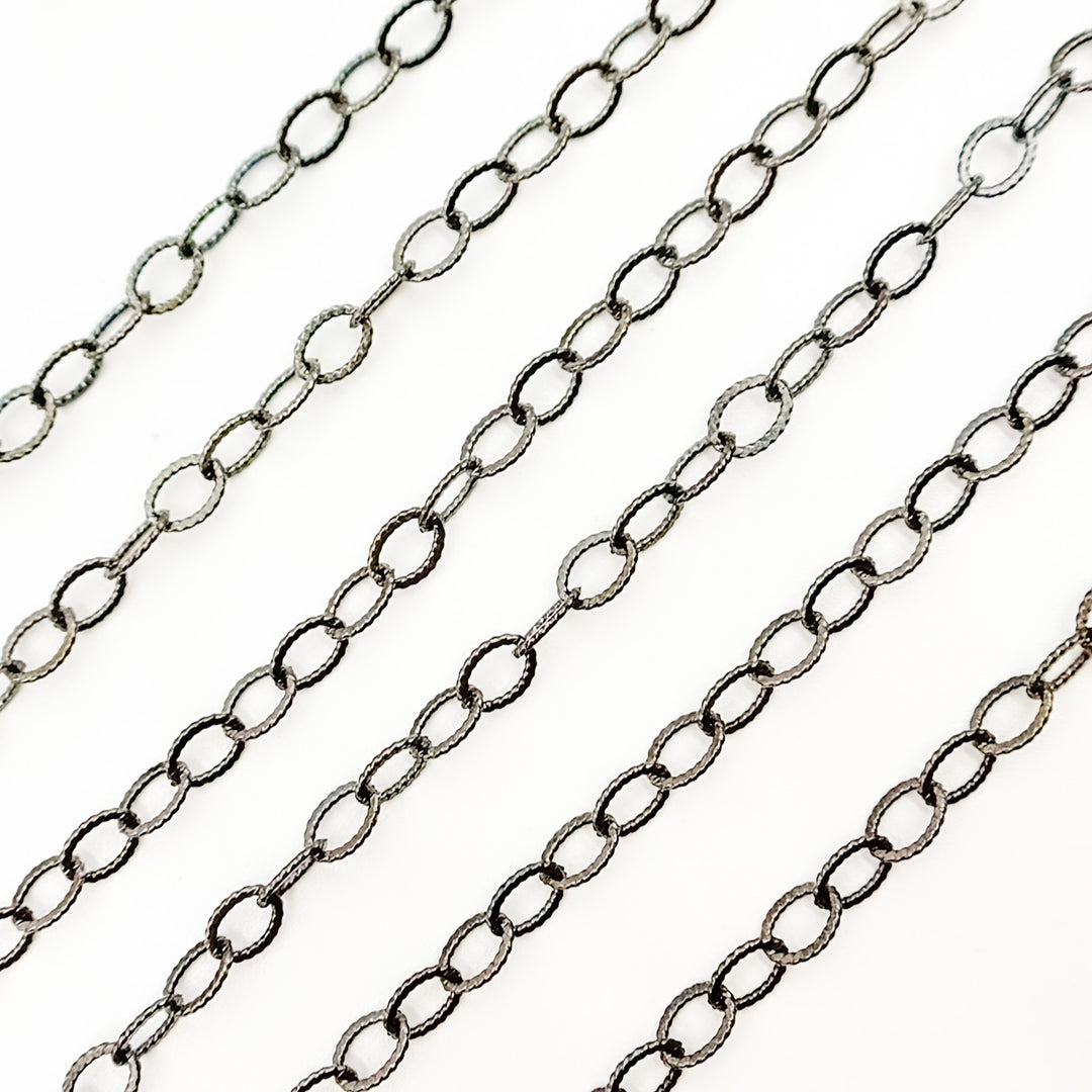 Black Rhodium Sterling Silver Hammered Oval Link Chain