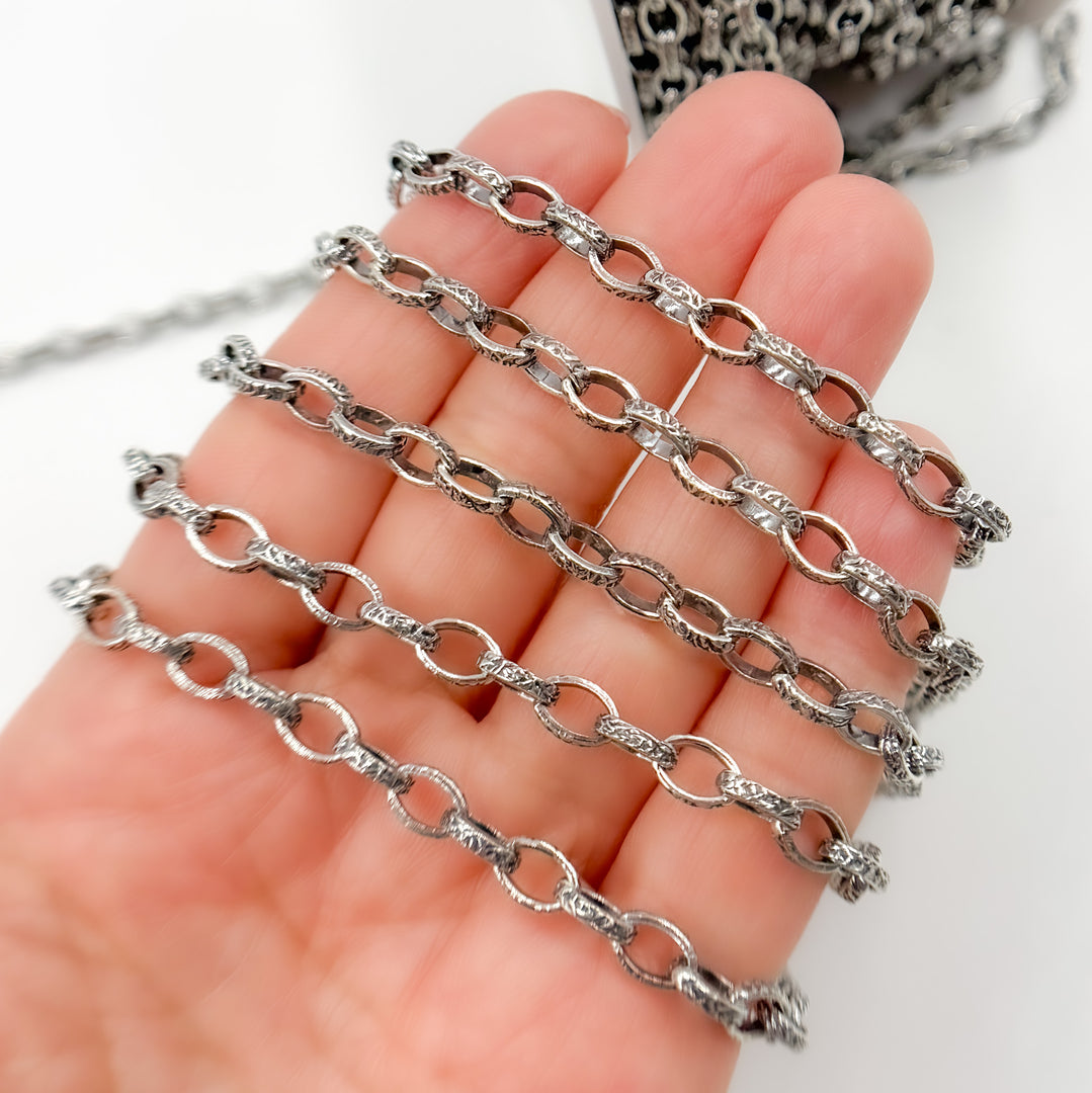 Oxidized Sterling Silver Textured Oval Link Chain