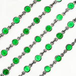 Load image into Gallery viewer, Green Onyx Round Shape Bezel Oxidized Wire Chain. ON2
