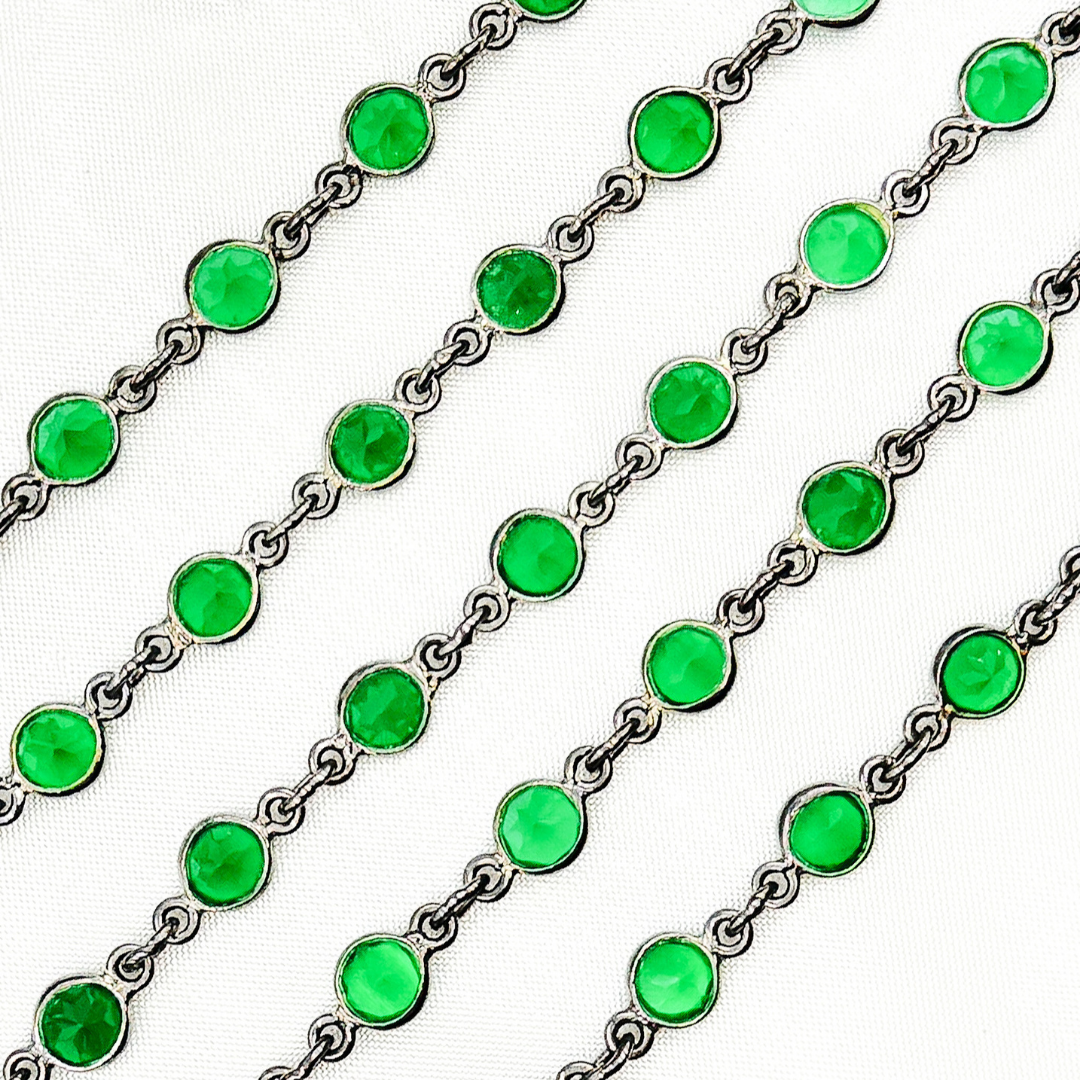 Green Onyx Round Shape Bezel Oxidized Wire Chain. ON2