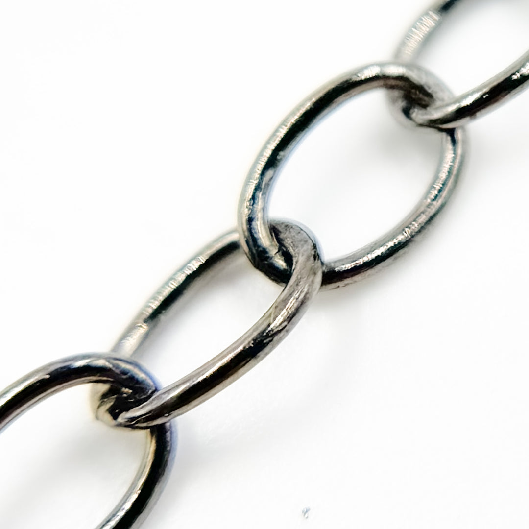 Black Rhodium Sterling Silver Smooth Oval Link Chain