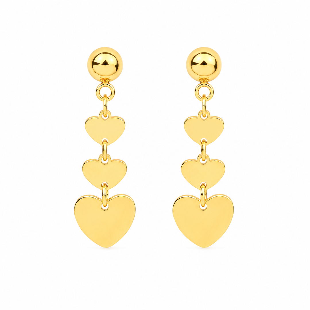 GER118. 14K Solid Gold Dangle Earring with Hearts