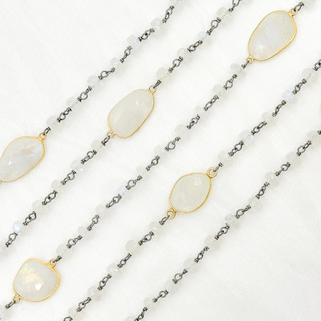 White Moonstone Oxidized Connected Wire Chain. MS33