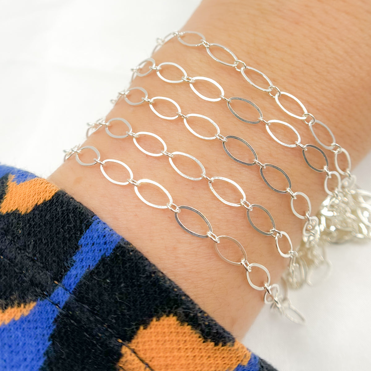 Sterling Silver Flat Long and Short Oval Link Chain