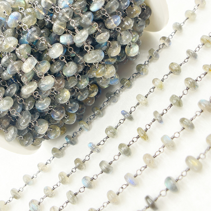 Labradorite Oxidized 925 Sterling Silver Wire Chain.