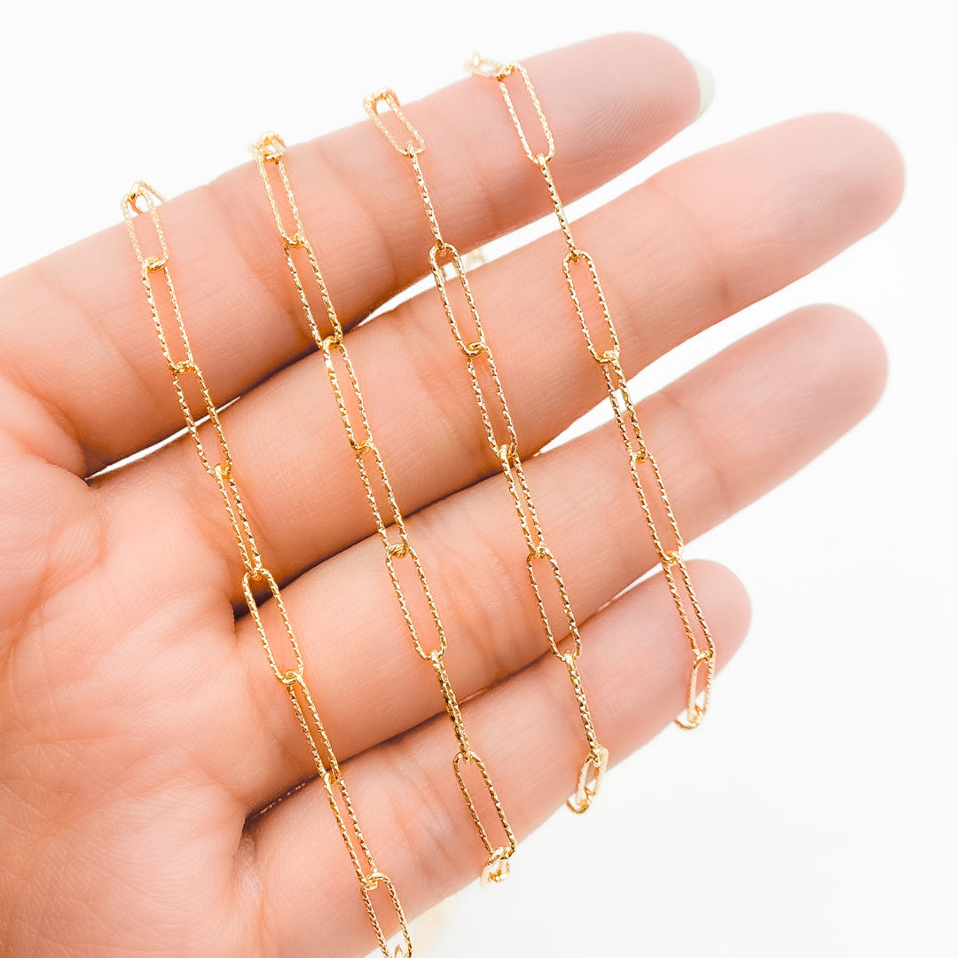 V313GF. 14K Gold Filled Diamond Cut Paperclip Chain