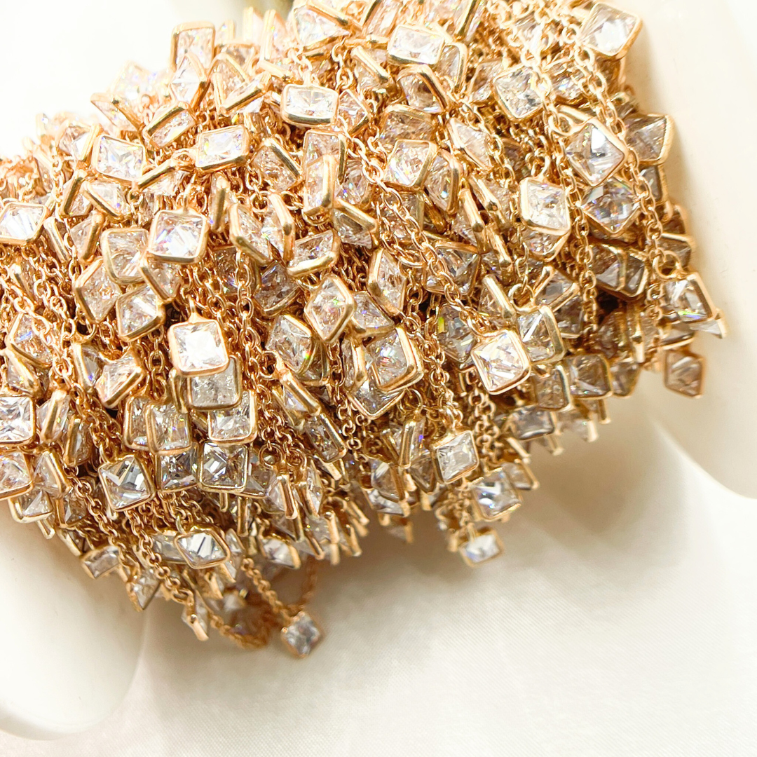 Cubic Zirconia Square 4mm Shape Dangle Chain