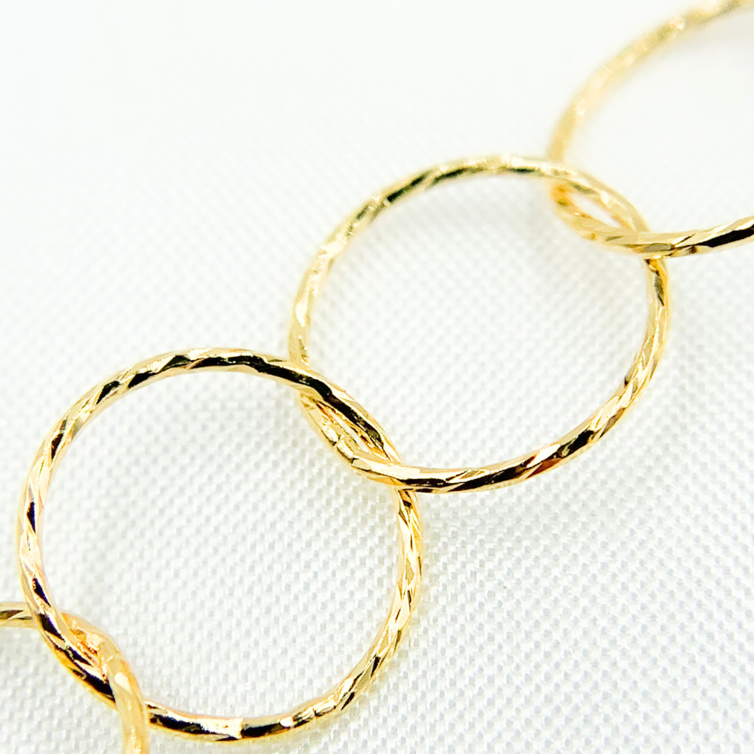 Gold Plated 925 Sterling Silver Hammered Round Link Chain. Y96GP
