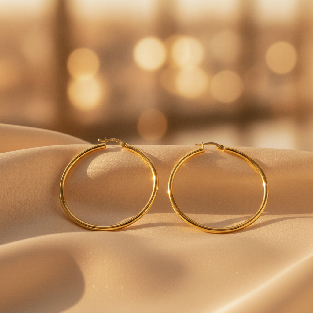 GER165. 14K Solid Gold Hollow Smooth Hoop