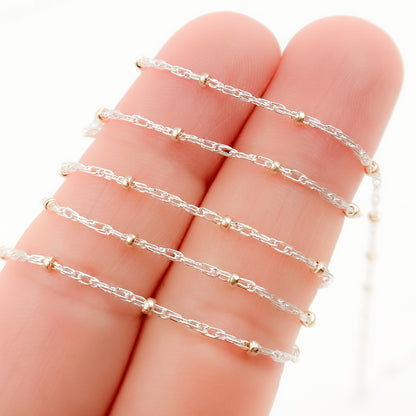 Sterling Silver Rope Chain with 14k Gold Filled Beads