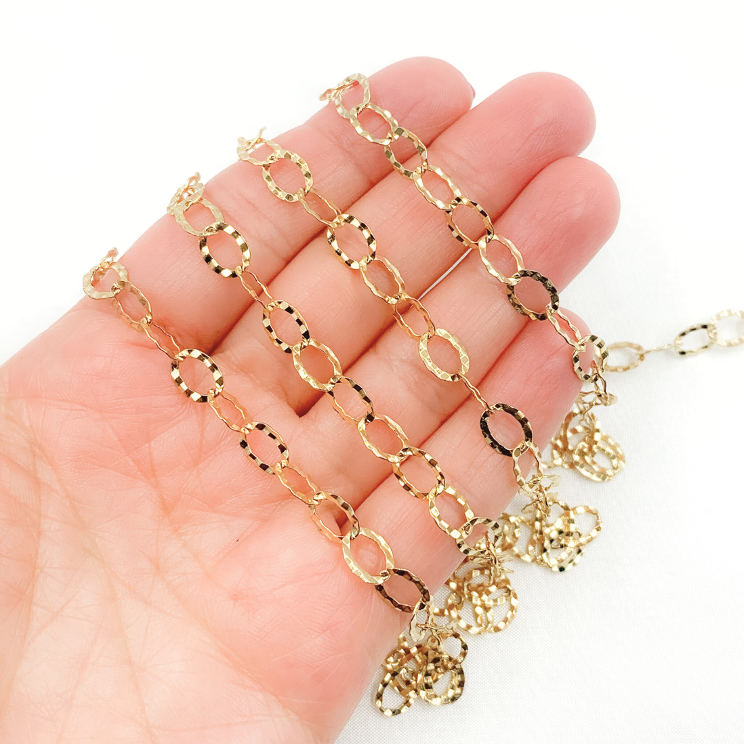 Y97GP. Gold Plated 925 Sterling Silver Hammered Round Link Chain