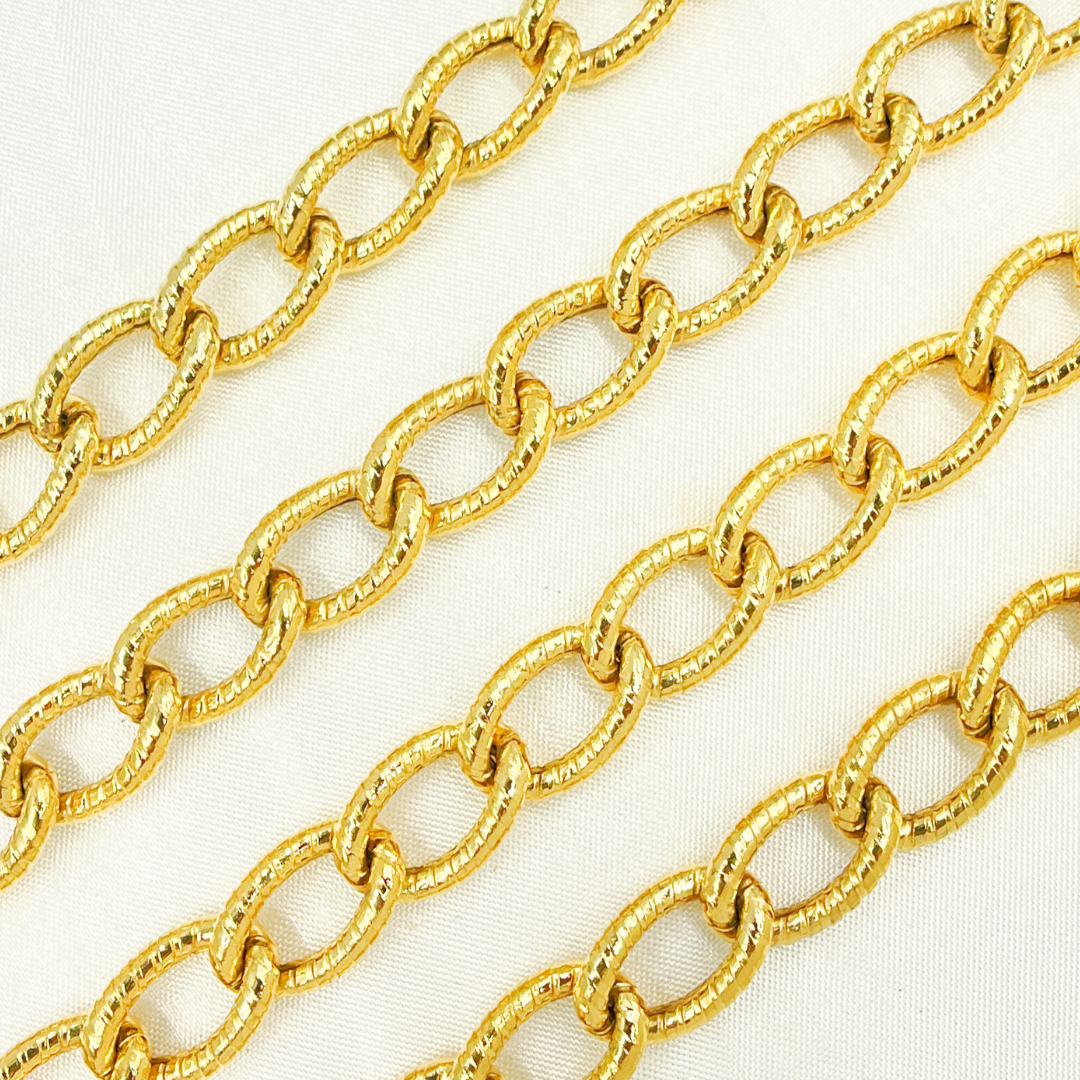 Gold Plated 925 Sterling Silver Textured Oval Link Chain. V49GP