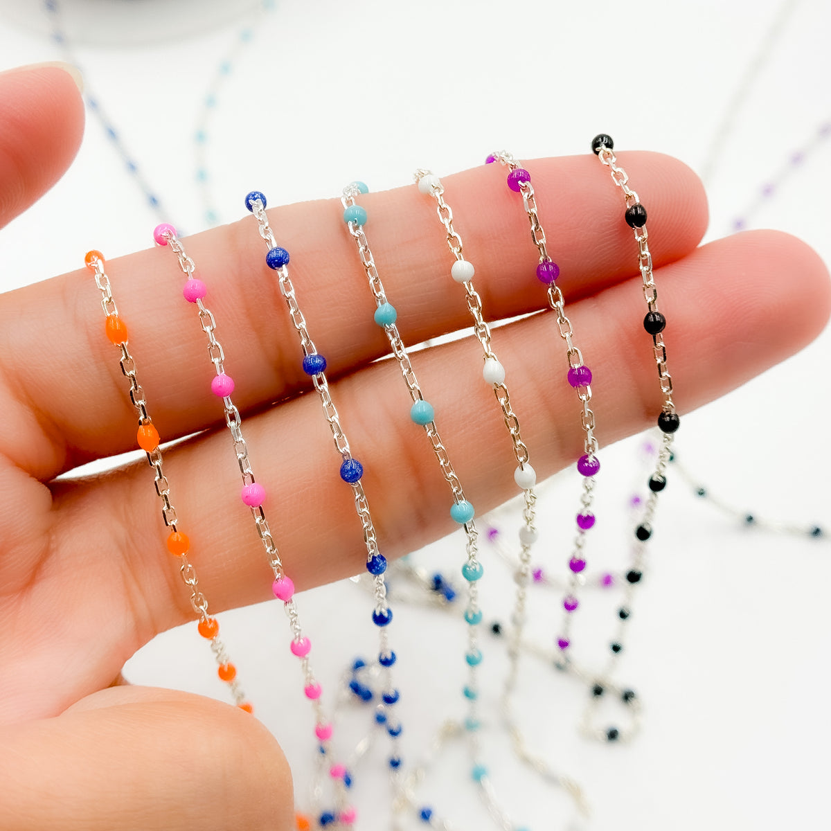 V203ENSS. Sterling Silver Enamel Chains