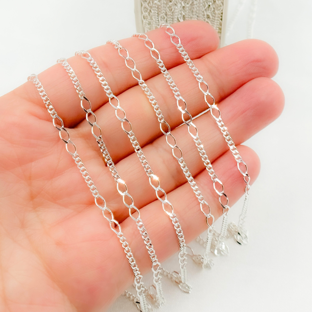 Sterling Silver 3 Links Long and Curb Chain in Between
