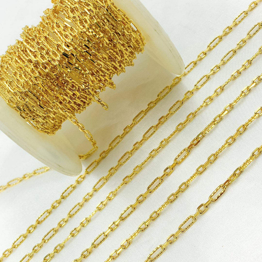 Z22GP. Gold Plated 925 Sterling Silver Hammered Long & Short Oval Link Chain