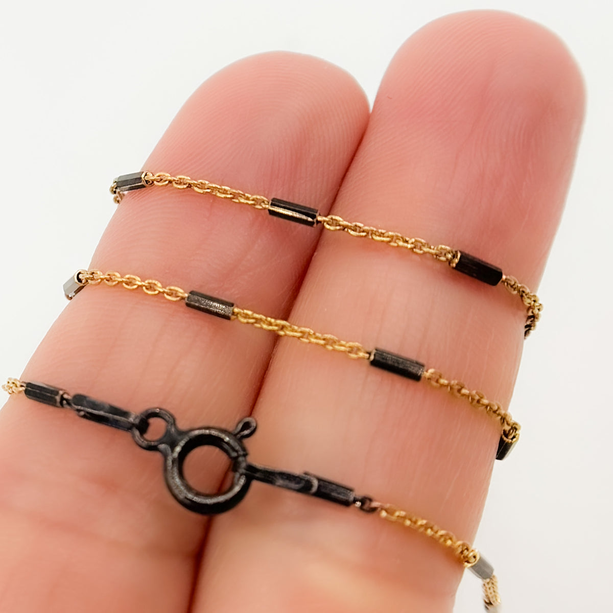 Gold Plated and Black Rhodium Sterling Silver Satellite Bars Chain
