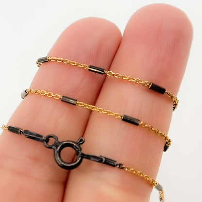 Gold Plated and Black Rhodium Sterling Silver Satellite Bars Chain