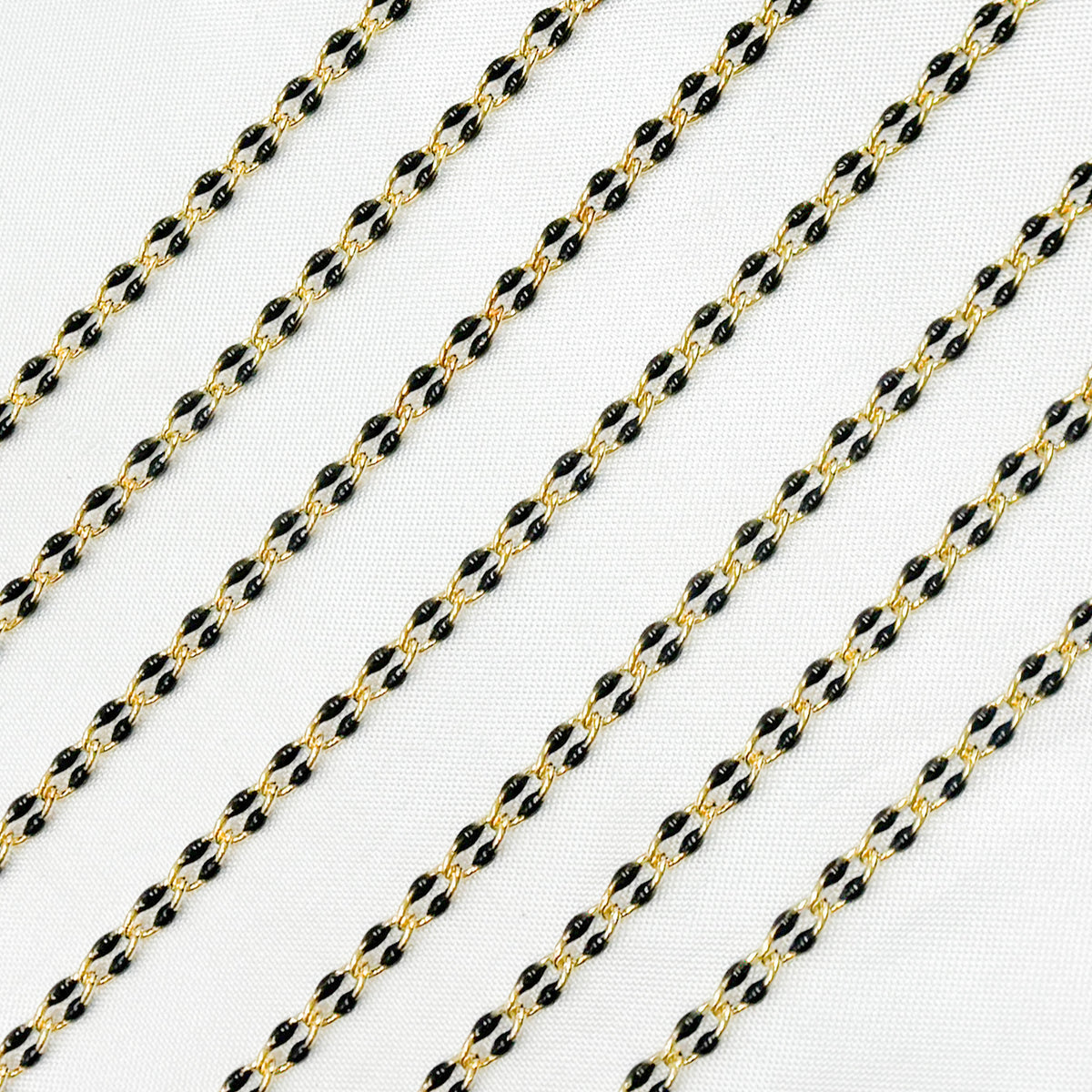925 Sterling Silver Gold Plated Black Enamel Cable Link Chain