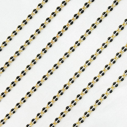 925 Sterling Silver Gold Plated Black Enamel Cable Link Chain