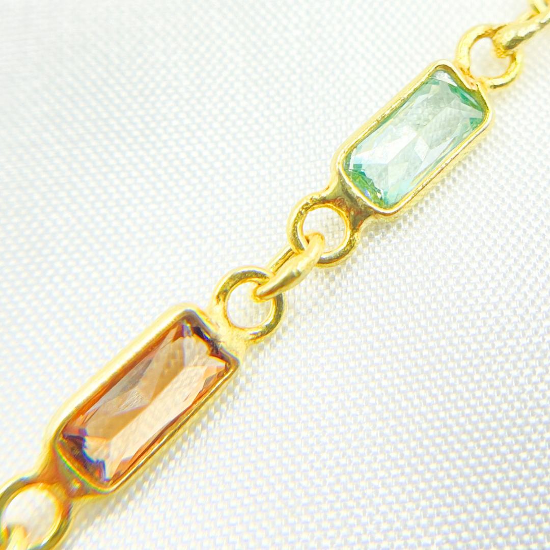 Multi Color Cubic Zirconia Rectangular Shape Connected Chain