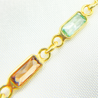 Multi Color Cubic Zirconia Rectangular Shape Connected Chain