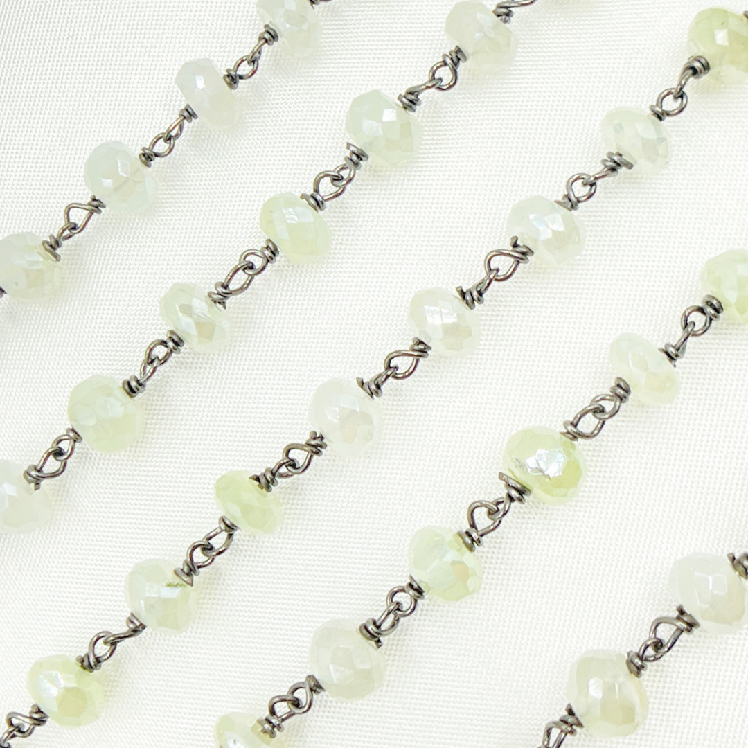 Coated Prehnite Gemstone Oxidized Wire Chain