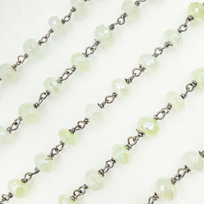 Coated Prehnite Gemstone Oxidized Wire Chain