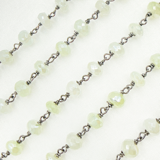 Coated Prehnite Gemstone Oxidized Wire Chain